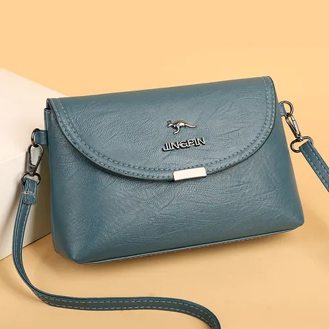 Women Simple PU Leather Crossbody Bag Elegant Flap Shoulder Bag With Kangaroo Metal Logo Fashion Messenger Bag Daily Travel