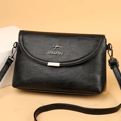 Women Simple PU Leather Crossbody Bag Elegant Flap Shoulder Bag With Kangaroo Metal Logo Fashion Messenger Bag Daily Travel