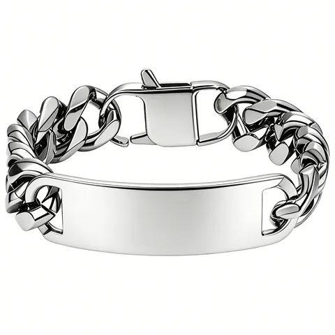 Men Stainless Steel Cuban Link Bracelet Polished ID Plate Heavy Chain Hip Hop Punk Silver Gold Black Hand Jewelry