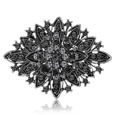 Vintage Luxurious Alloy Rhinestone Floral Brooch For Women Elegant Bridal Wedding Corsage Accessory Fashion Jewelry Gift Pin