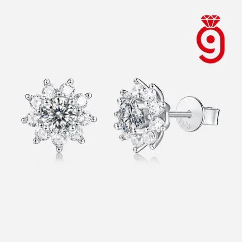 925 Sterling Silver Moissanite Sunflower Stud Earrings For Women First Snow Snowflake Jewelry Luxurious Floral Earring Gift