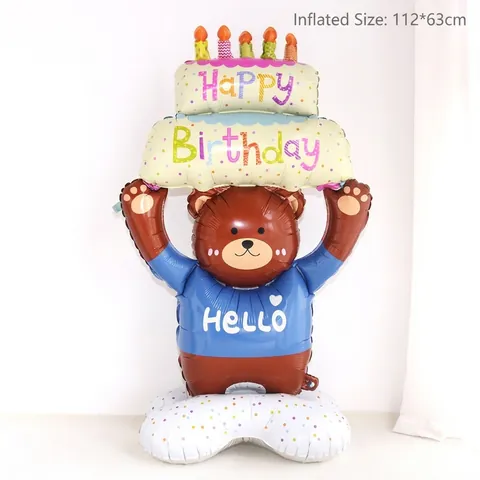 Large Standing Cake Bear Aluminum Foil Balloon Birthday Party Welcoming Balloon Cartoon Animal Shape Balloon Decoration