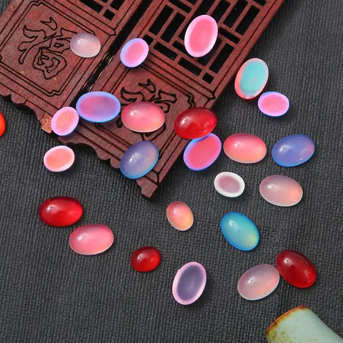 Pietre Preziose Cabochon Ovali in Resina Con Effetto Occhio di Gatto Fondo Piatto per Creazione Gioielli Fai da Te Anelli Forcine Vintage Accessori