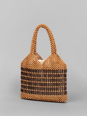Sac à Main Tissé à la Main en Perles de Bois d'Érable Style Bohème Plage Vacances Voyage Grand Sac Fourre-tout Carré pour Femmes