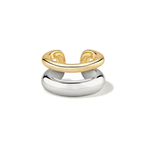 925 Sterling Silver Ear Cuff Double Layer Two Tone Gold Plated Clip On Earrings No Piercing Geometric Minimalist Style