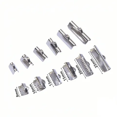 Stainless Steel Ribbon Crimp Ends Cord Clamps Fold Over Tips Connector DIY Jewelry Making Findings Gold Silver Plated Multi Size