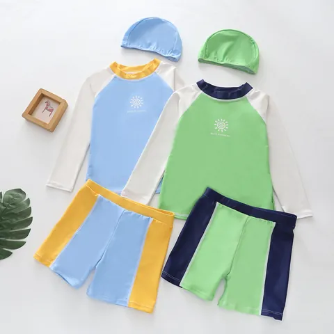 Mädchen Langarm Badeanzug Meerjungfrau Oktopus Ananas Druck Sonnenschutz Top Hose Hut Kinder Rash Guard Bademode