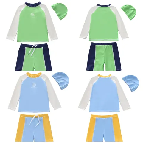 Mädchen Langarm Badeanzug Meerjungfrau Oktopus Ananas Druck Sonnenschutz Top Hose Hut Kinder Rash Guard Bademode