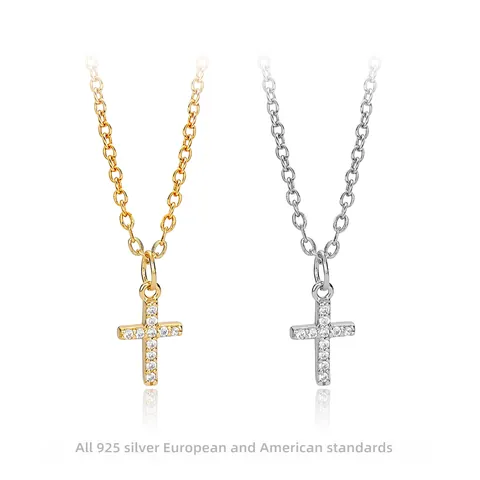 925 Sterling Silver Cross Necklace With Cubic Zirconia Dainty Religious Pendant Minimalist Jewelry Gift For Women
