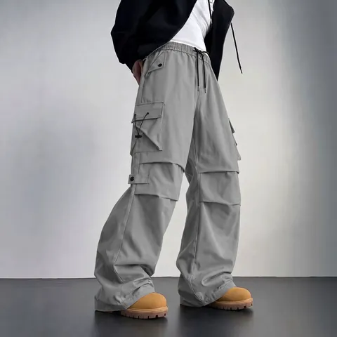 Men Cargo Pants Multi Pocket Loose Fit Straight Leg Quick Dry Functional Parachute Trousers Retro Streetwear