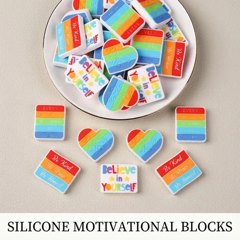 Perline in Silicone Motivazionali con Lettere Fai-da-te Ciondoli Rettangolo Cuore Arcobaleno per Penne con Perline Creazione Gioielli Accessori Portachiavi