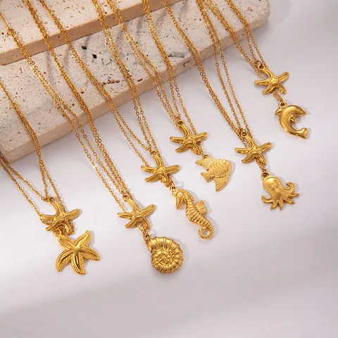 Edelstahl Gold Ozean Delfin Krake Seepferdchen Seestern Halskette Ohrringe Schmuck Für Damen Mode Sommer Accessoires