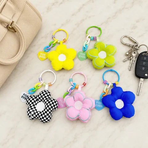 Simpatico Portachiavi Peluche Girasole Ciondolo Borsa Fiore Scacchiera Catena Plastica Colorata Perline Lettere Regalo Donna