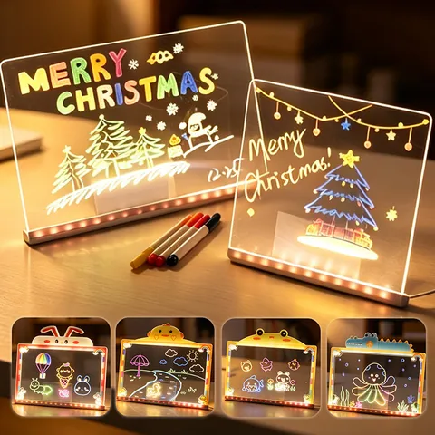 LED Luminous Drawing Board Acrylic Transparent Rewritable Graffiti Tablet Neon Pens For Kids Creative Art Gift USB