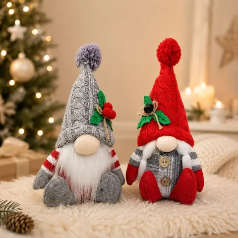 Gnomo Di Natale Bambola Senza Volto Ornamento Tessuto Maglia Capelli Artificiali Lunga Barba Maniche Righe Arredo Casa