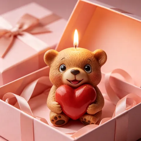 Bear Holding Heart Candle Silicone Mold DIY Scented Wax Resin Craft Cartoon 3D Animal Shape Desktop Ornament