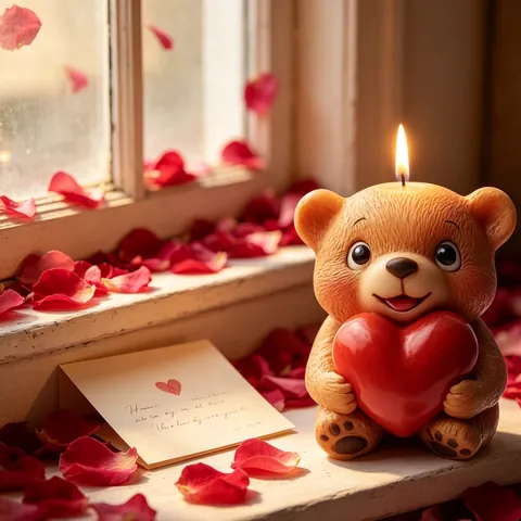 Bear Holding Heart Candle Silicone Mold DIY Scented Wax Resin Craft Cartoon 3D Animal Shape Desktop Ornament