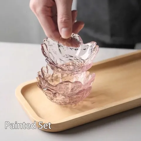 Japanese Style Cherry Blossom Hammered Glass Sauce Dish Gold Rim Heart Shaped Vinegar Dip Bowl For Kitchen Home Party Table Decor