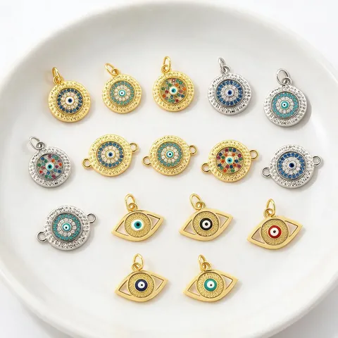 Dijes Ojo Turco Colgantes Cobre Chapado En Oro Zircón Esmalte Para Fabricación De Joyas DIY Collares Pulseras Conectores