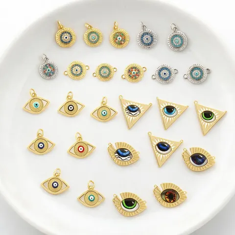 Dijes Ojo Turco Colgantes Cobre Chapado En Oro Zircón Esmalte Para Fabricación De Joyas DIY Collares Pulseras Conectores