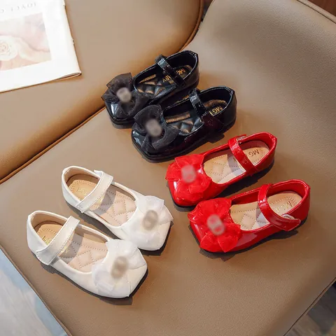 Girls Mary Jane Shoes Patent PU Leather Soft Sole Princess Shoes With Mesh Bow Rhinestone Buckle For Toddler Kids
