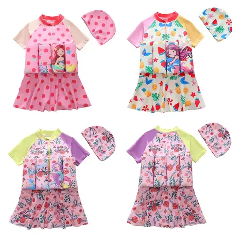 Kinder Mädchen Meerjungfrau Bademode Set Inklusive Langarm Sonnenschutz Top Badeanzug Und Badekappe Rosa Blau Ozean Muster