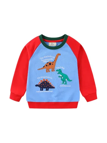 Jungen Dinosaurier Sweatshirt Langarm Farbblock Baumwolle Pullover Top Lässig Kleinkind Kleidung Für Herbst Frühling
