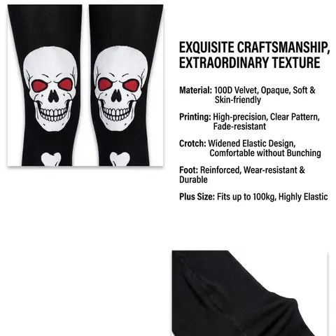 Halloween Pantyhose Plus Size Velvet Skeleton Skull Spider Web Print Tights Women Goth Cosplay Party Fashion Stockings