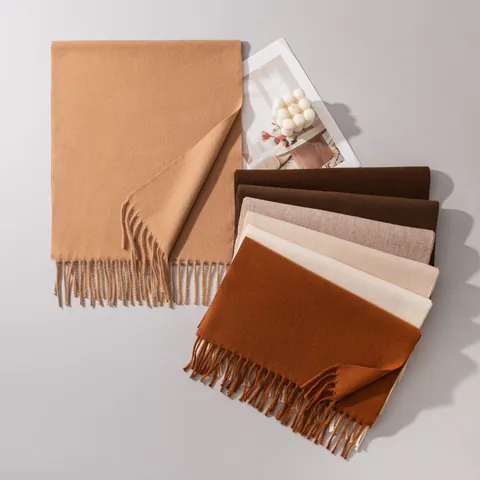 Winter Warm Wool Blend Scarf For Women Solid Color Tassel Shawl Soft Knitted Warp Commute Windproof Neck Wrap Accessory
