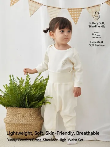Infant Cotton Long Sleeve Pajamas Set High Waist Belly Protection Baby Home Suit Top And Pants Cartoon Rabbit Printed