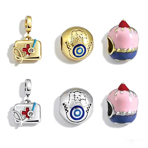316L Stainless Steel Medical Box Hamsa Hand Cupcake Charms For DIY Bracelet Necklace Making Enamel Zirconia Jewelry Accessories
