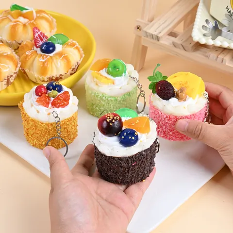 Simulation Mousse Cake Keychain PU Foam Dessert Bread Model Toy For Handbag Decoration Artificial Food Ornament