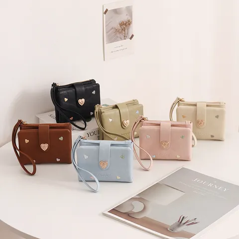 Women Short Wallet PU Leather Daisy Floral Print Metal Buckle Zip Coin Purse Multi Card Slots Casual Student Wristlet