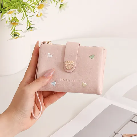 Women Short Wallet PU Leather Daisy Floral Print Metal Buckle Zip Coin Purse Multi Card Slots Casual Student Wristlet
