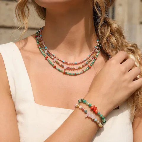Handgemaakte Kralenketting En Armband Van Natuursteen Boheemse Vergulde Koperen Onregelmatige Halfedelsteen Sieraden Voor Dames