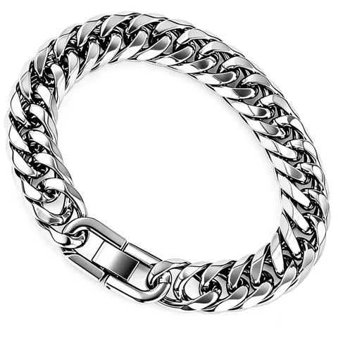 Men's Stainless Steel Cuban Link Chain Necklace Silver Tone Heavy Hip Hop Streetwear Choker Jewelry For Men Women