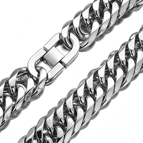 Men's Stainless Steel Cuban Link Chain Necklace Silver Tone Heavy Hip Hop Streetwear Choker Jewelry For Men Women