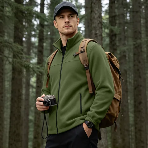 Herren Fleecejacke Durchgehender Reißverschluss Stehkragen Warmer Outdoor Freizeit Mantel Weich Winter