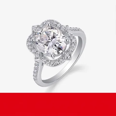 Anillo de Moissanita de Plata de Ley 925 de Lujo Corte Brillante Redondo Halo Incrustado Joyería de Compromiso de Boda para Mujer Anillo de Dedo