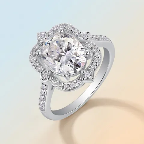 Anillo de Moissanita de Plata de Ley 925 de Lujo Corte Brillante Redondo Halo Incrustado Joyería de Compromiso de Boda para Mujer Anillo de Dedo