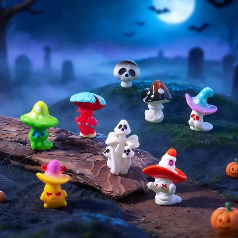 Halloween Mini Fantôme Champignon Vénéneux Ornement en Résine DIY Micro Paysage Accessoires de Jardinage Sculpture de Crâne Dessin Animé Décoration