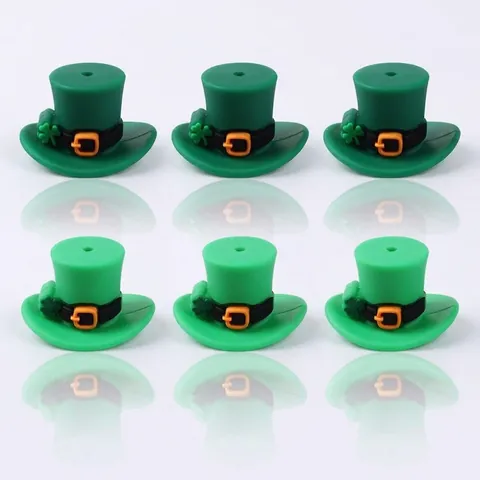 St. Patrick's Day Grüne Leprechaun Hut Silikonperlen Lebensmittelecht Kleeblatt Glückshut Strohhalm Aufsatz DIY Schmuck Basteln