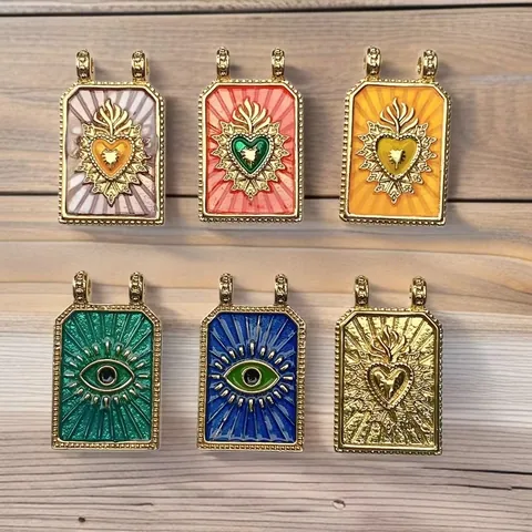 Böhmisch Kupfer Vergoldet Tarot Anhänger Für DIY Halskette Emaille Böser Blick Sonne Herz Stern Zirkon Schmuckherstellung Zubehör