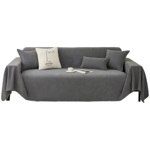 Nordic Chenille Sofa Cover With Scalloped Edge Waffle Weave Rice Grain Texture Full Coverage Protective Couch Blanket Throw