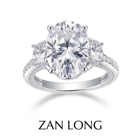 Oval Moissanite 925 Sterling Silver Three Stone Engagement Ring For Women Classic Pear Side Stones Wedding Jewelry Ring