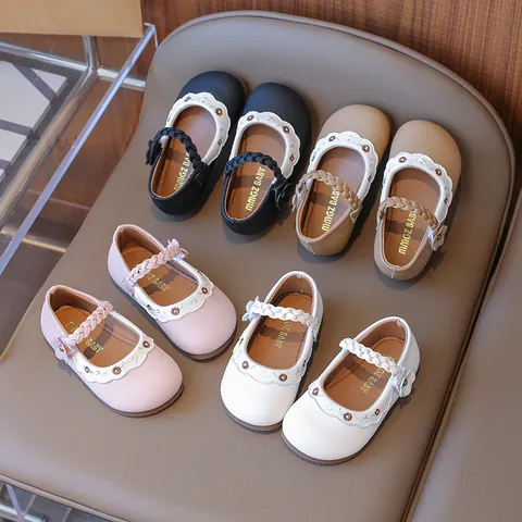 Toddler Girls Embroidery Flower Mary Jane Shoes Princess Soft Sole PU Leather Dress Flats For School Party Casual Single Shoes
