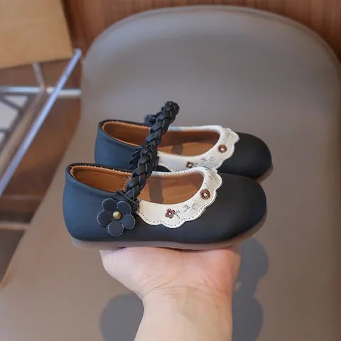Toddler Girls Embroidery Flower Mary Jane Shoes Princess Soft Sole PU Leather Dress Flats For School Party Casual Single Shoes
