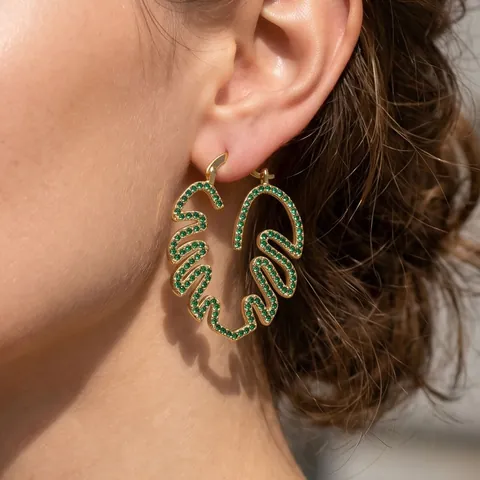 Monstera Leaf Hollow Copper Earrings For Women With Colorful Cubic Zirconia Tropical Plant Design Hoop Jewelry Accessories