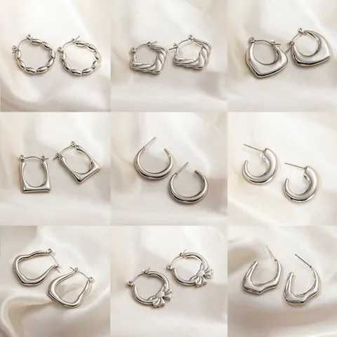 Minimalist Stainless Steel Hoop Stud Earrings For Women Irregular Geometric Silver High Polished Fashion Jewelry Earrings