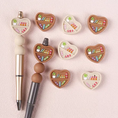 Perles en Silicone en Forme de Coeur Étagère à Livres 3D Micro Bibliothèque DIY Pour Décoration de Stylo Bijoux